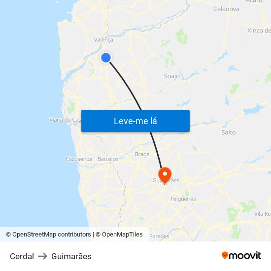 Cerdal to Guimarães map