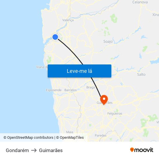 Gondarém to Guimarães map