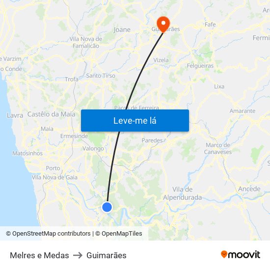 Melres e Medas to Guimarães map