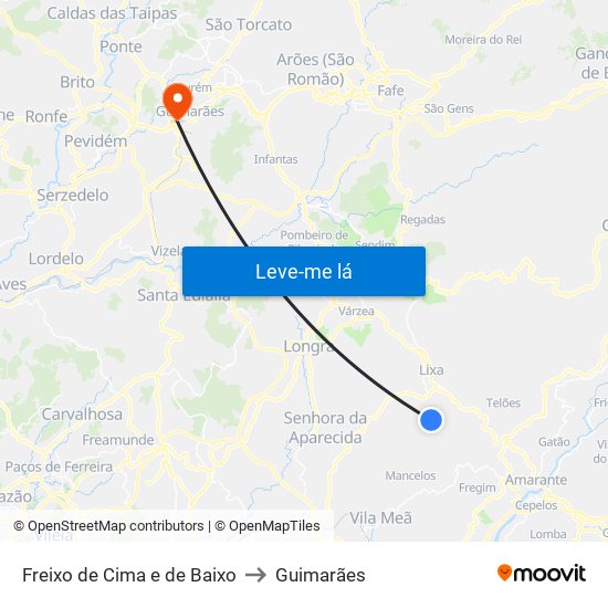 Freixo de Cima e de Baixo to Guimarães map