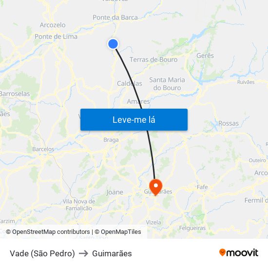 Vade (São Pedro) to Guimarães map