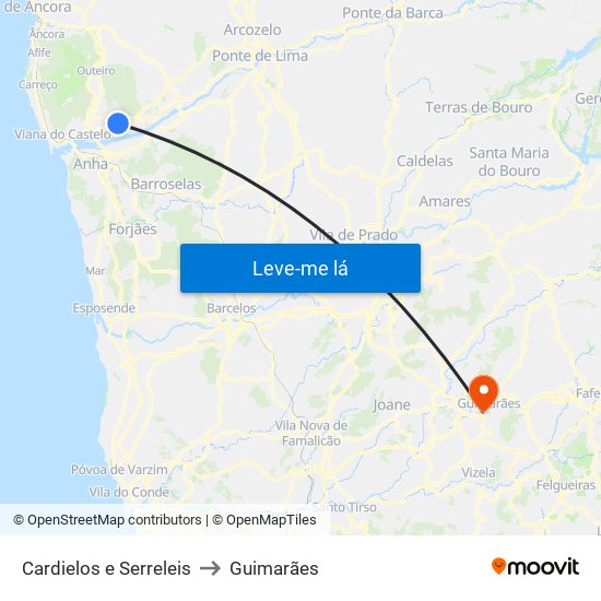 Cardielos e Serreleis to Guimarães map