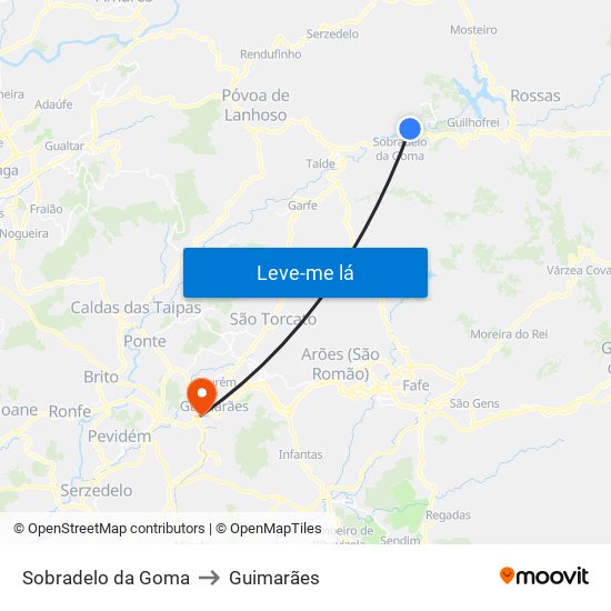 Sobradelo da Goma to Guimarães map