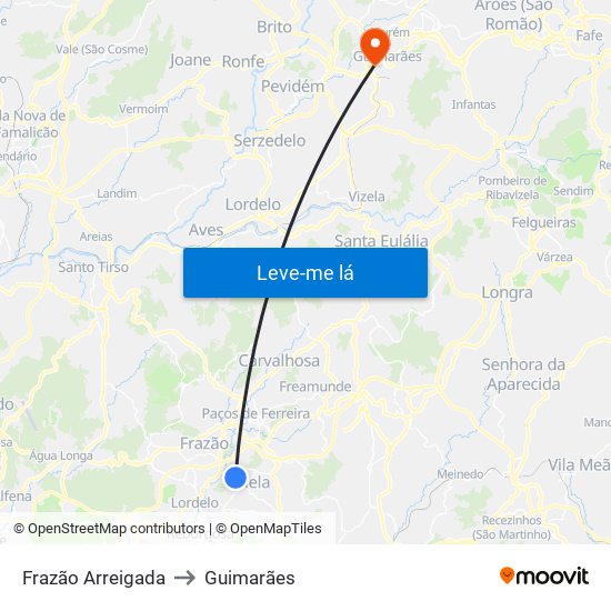 Frazão Arreigada to Guimarães map