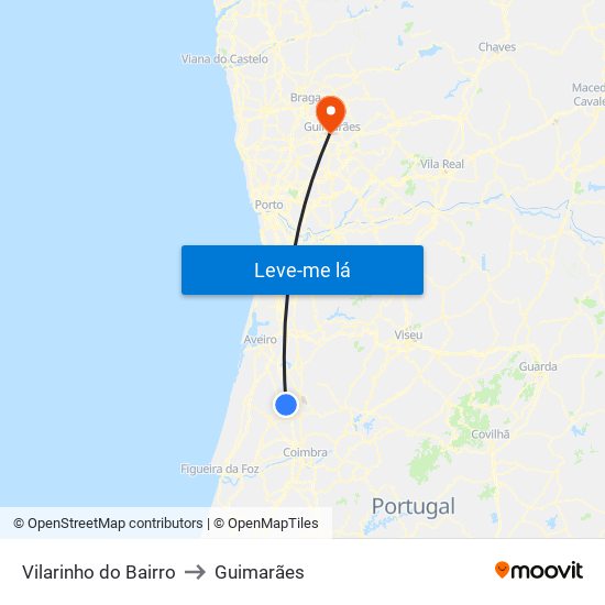 Vilarinho do Bairro to Guimarães map