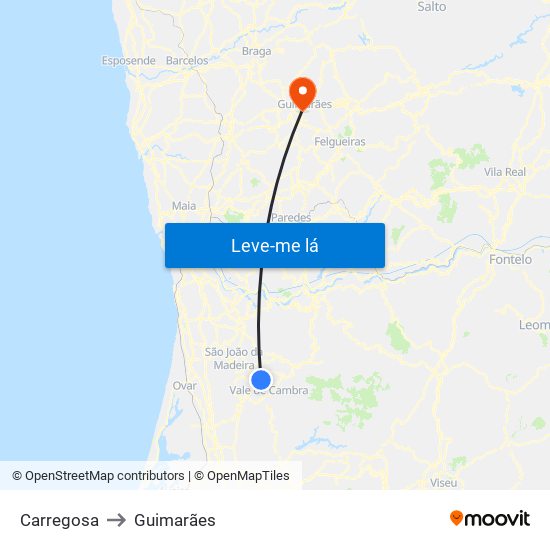 Carregosa to Guimarães map