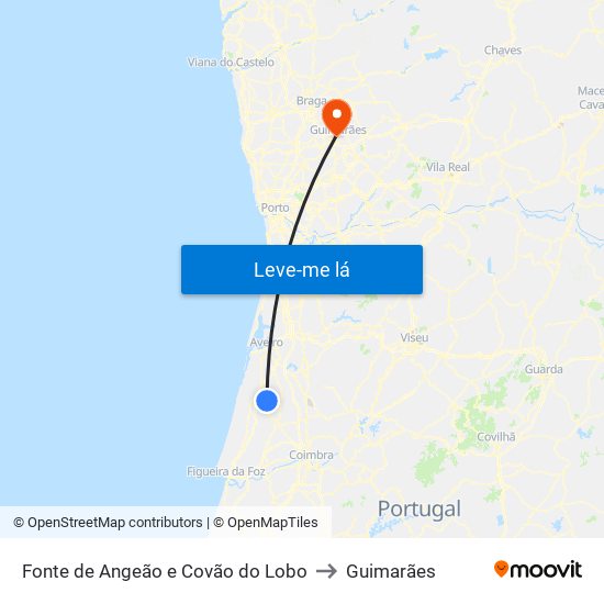 Fonte de Angeão e Covão do Lobo to Guimarães map