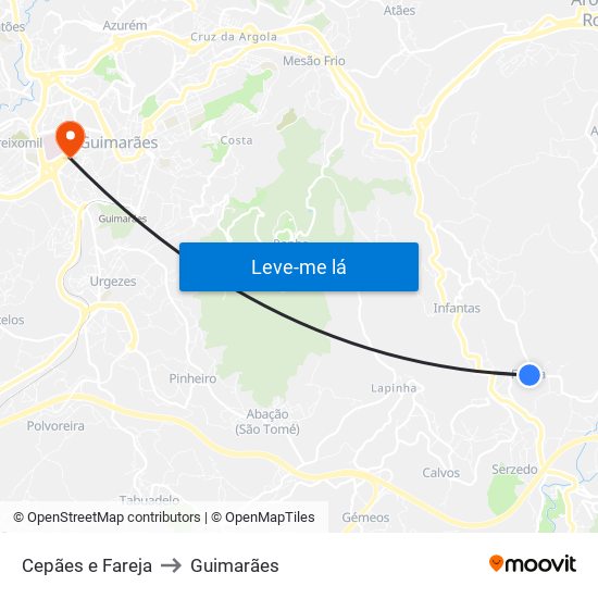 Cepães e Fareja to Guimarães map