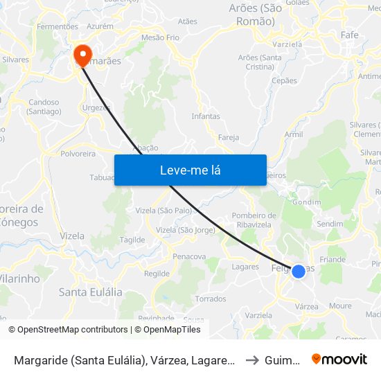 Margaride (Santa Eulália), Várzea, Lagares, Varziela e Moure to Guimarães map