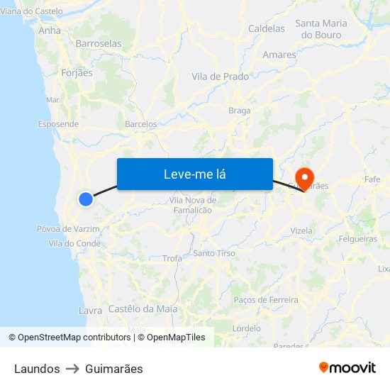 Laundos to Guimarães map