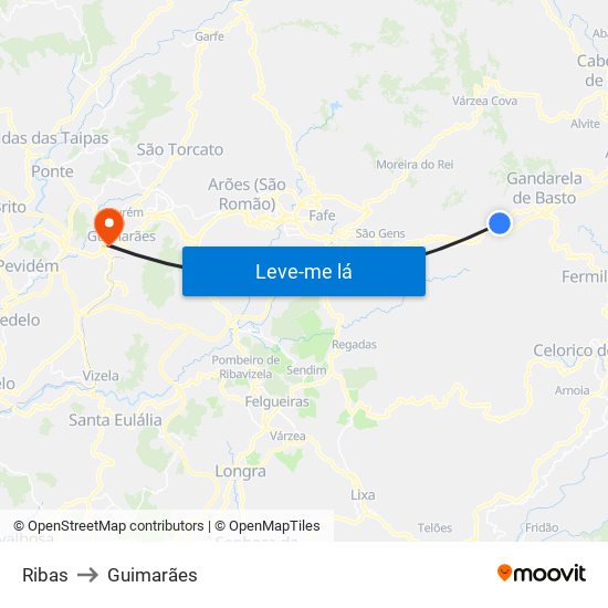 Ribas to Guimarães map