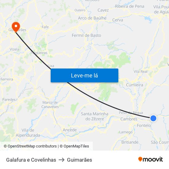 Galafura e Covelinhas to Guimarães map