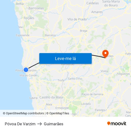 Póvoa De Varzim to Guimarães map