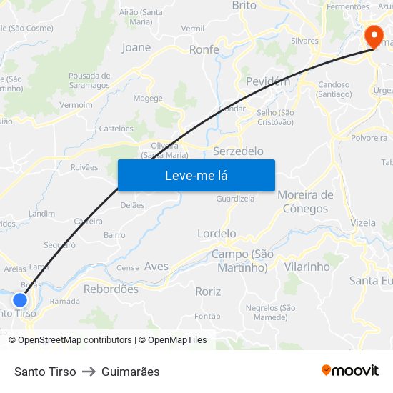 Santo Tirso to Guimarães map