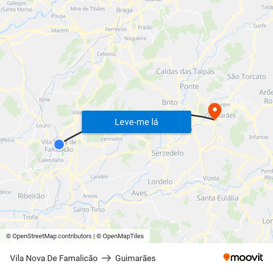 Vila Nova De Famalicão to Guimarães map