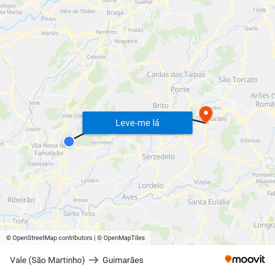 Vale (São Martinho) to Guimarães map