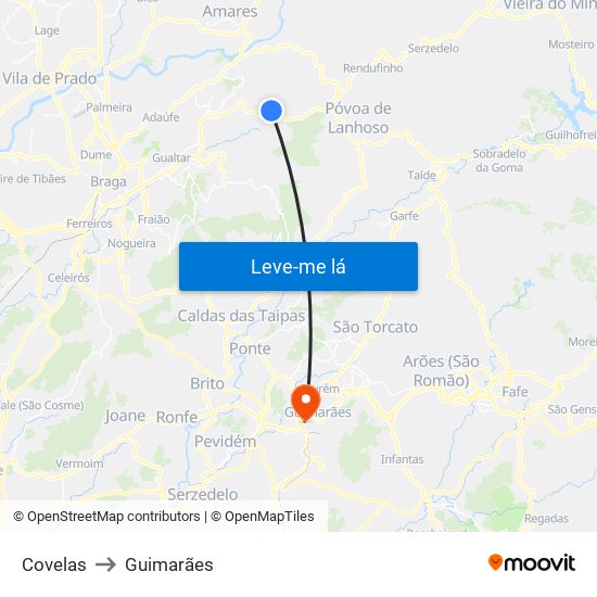 Covelas to Guimarães map