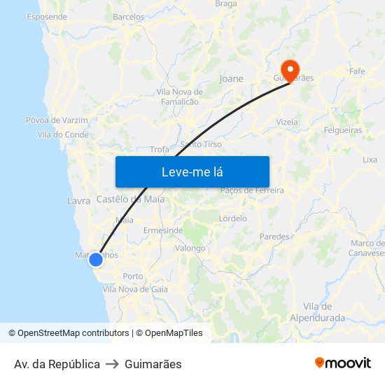 Av. da República to Guimarães map
