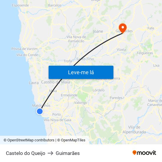 Castelo do Queijo to Guimarães map