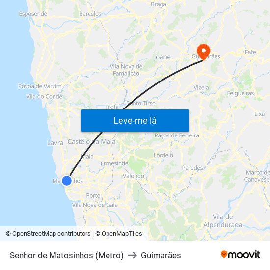 Senhor de Matosinhos (Metro) to Guimarães map