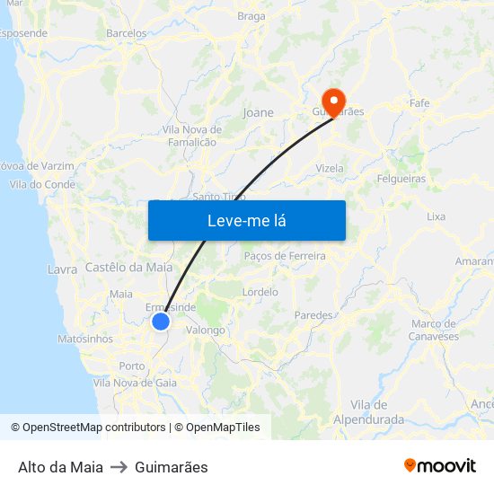 Alto da Maia to Guimarães map