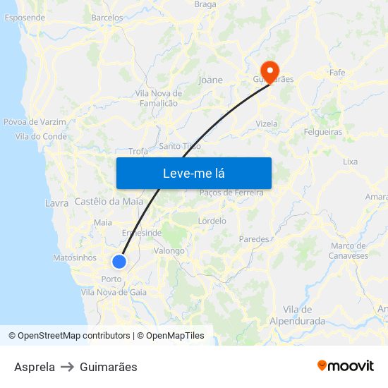 Asprela to Guimarães map