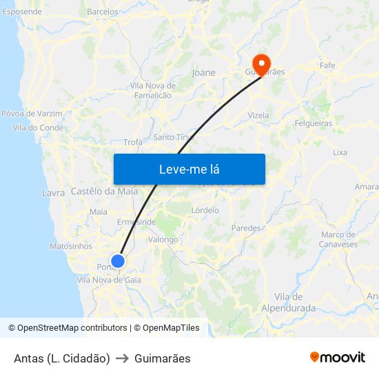 Antas (L. Cidadão) to Guimarães map