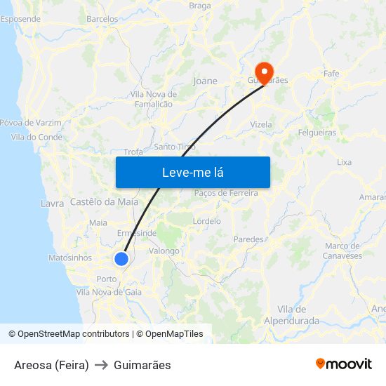 Areosa (Feira) to Guimarães map