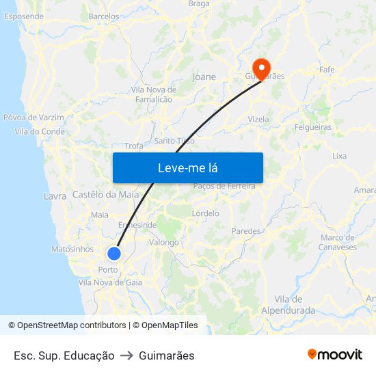 Esc. Sup. Educação to Guimarães map