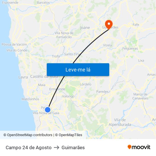 Campo 24 de Agosto to Guimarães map