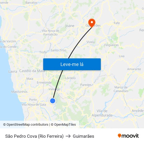 São Pedro Cova (Rio Ferreira) to Guimarães map