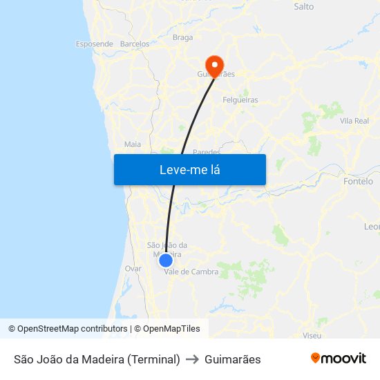 São João da Madeira (Terminal Rodoviário) to Guimarães map