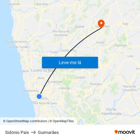 Sidónio Pais to Guimarães map