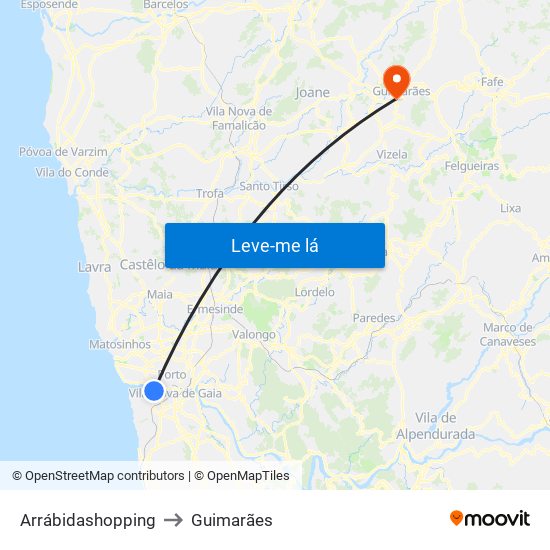 Arrábidashopping to Guimarães map