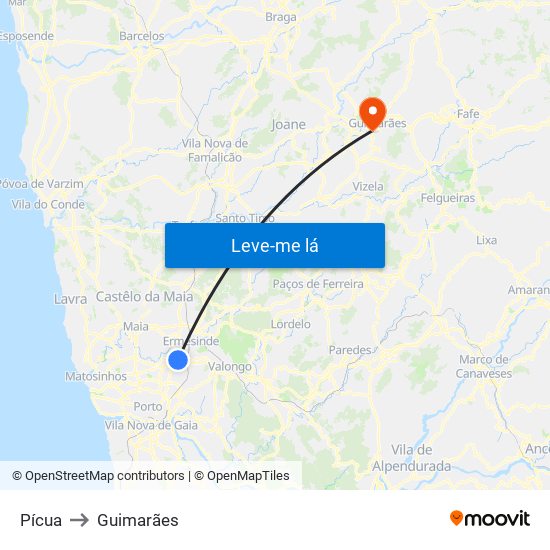 Pícua to Guimarães map