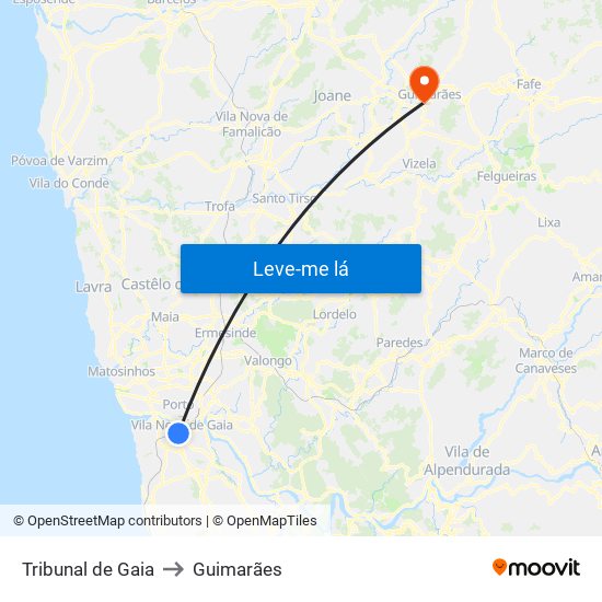 Tribunal de Gaia to Guimarães map