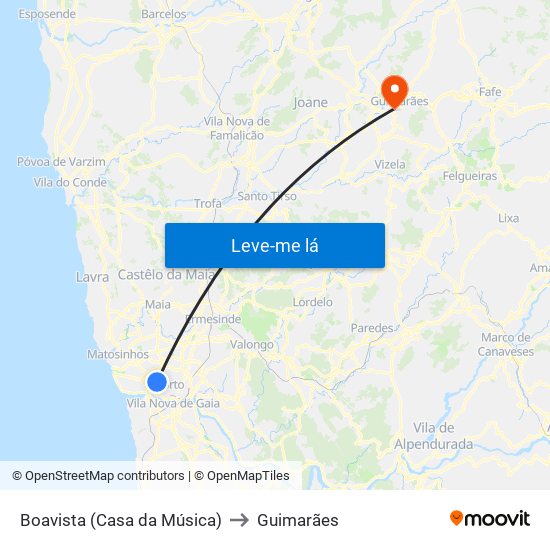 Boavista (Casa da Música) to Guimarães map