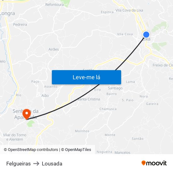 Felgueiras to Lousada map