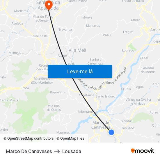 Marco De Canaveses to Lousada map