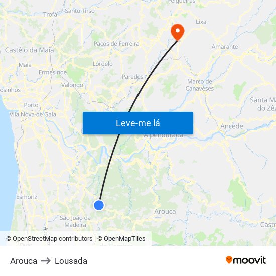 Arouca to Lousada map