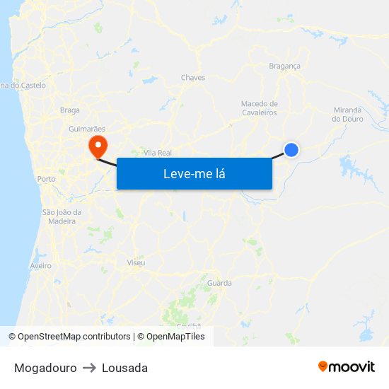 Mogadouro to Lousada map