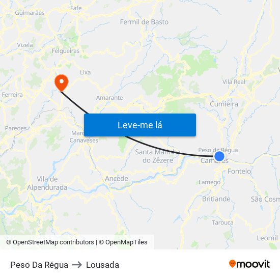 Peso Da Régua to Lousada map