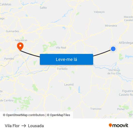 Vila Flor to Lousada map