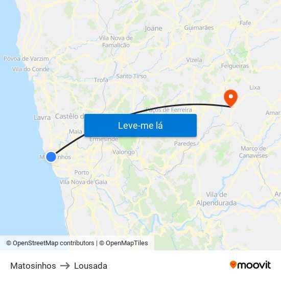 Matosinhos to Lousada map