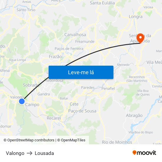 Valongo to Lousada map