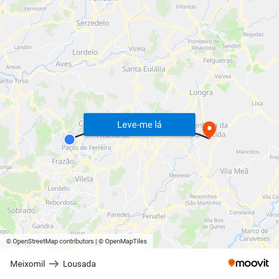 Meixomil to Lousada map