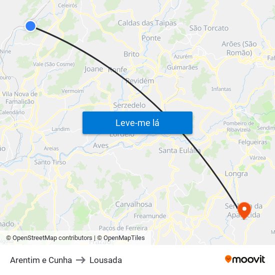 Arentim e Cunha to Lousada map