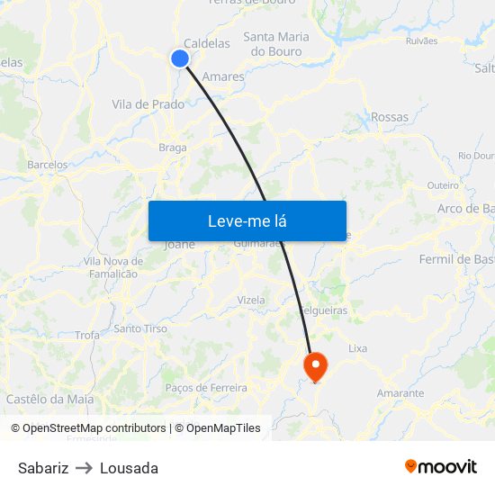 Sabariz to Lousada map