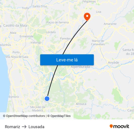 Romariz to Lousada map