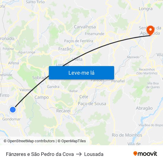 Fânzeres e São Pedro da Cova to Lousada map